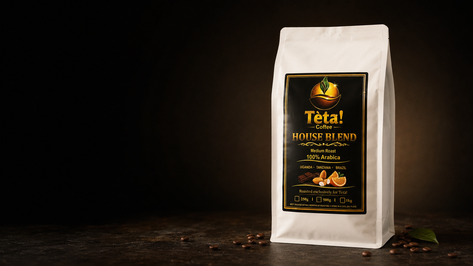 Tèta House Blend medium roast Arabica coffee in the one kilogram pouch